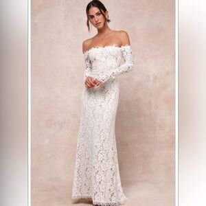 Lulus Romance Dreamer White Lace Off-the-shoulder Maxi Dress - Size L